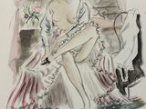 illustration of a woman in a dress sitting on a chair
