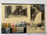 a picture of a postcard with a lot of stamps on it
