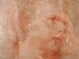 portrait de la tête d'une femme, réalisé à la craie rouge sur du papier brun