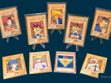 a lot of cards that are on display on a table