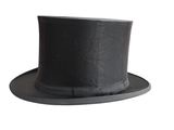 a black top hat with a bow tie on a white background