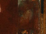 portrait of a woman in a green dress and a red shawl by a window
