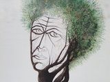 tableau représentant le visage d'un homme d'où jaillit un arbre