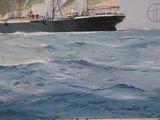 a painting of a large ship in the water