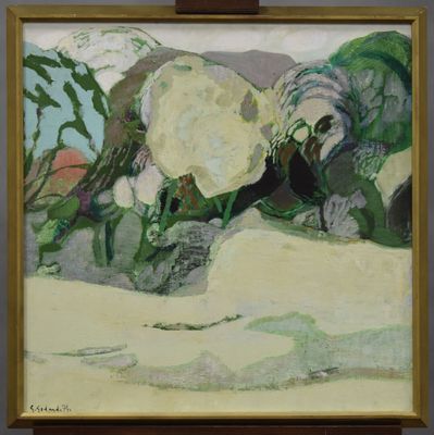 an image of a painting of flowers in a vase on a table
