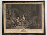 a painting of a man and woman in a room with a dog