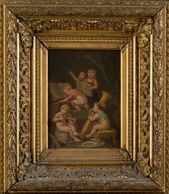 une image d'un tableau représentant un groupe de personnes dans une pièce