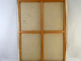 a picture of an old wooden cabinet with a glass door