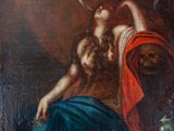 an image of a painting of a woman in a blue dress