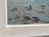 a picture of a painting of birds in the water