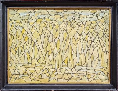 painting of a painting of a field of grass with a black frame