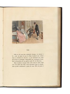 an open book with a picture of a man and a woman sitting on a couch