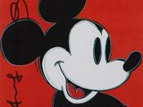 an image of a mickey mouse painting on a red background