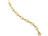 a gold bracelet with a link and a clasp on a white background