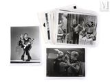 four black and white photographs of a man and woman dancing