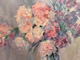 a painting of flowers in a vase on a table