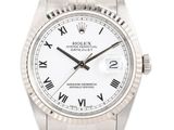 rolex day date white roman numeral dial stainless steel mens watch