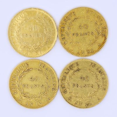 quatre pièces d'or portant les inscriptions « France » et « France »