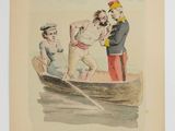 painting of a man in a boat with three men in it