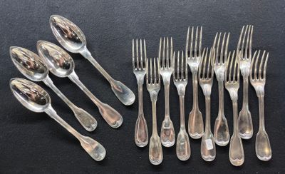 a lot of silver spoons and forks on the table