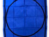 a blue square with a black circle on it