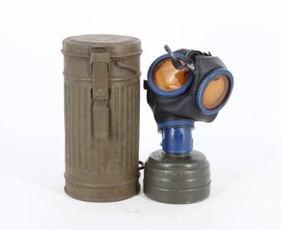 a gas mask and a trash can on a white background