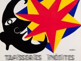 une affiche en noir et blanc sur laquelle figure une étoile rouge