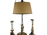pair of antique brass table lamps with shades and lampshads