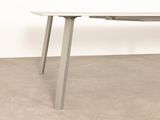 an image of a white table with a wooden top and metal legs