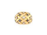 an 18k yellow gold ring with diamonds and sapphires