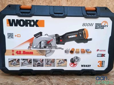 a close up of a box with a circular saw in it