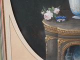 a painting of a vase and flowers on a table