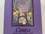 the cover of the book contes, with a picture of a woman in a purple dress and a man