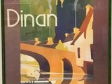 painting of a poster of a village with a bridge and a man on a horse