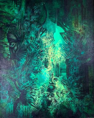 Philippe KOZERAWSKI (XX°) Surréalisme vert Huile sur toile s…