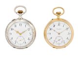 une image représentant deux montres de poche en or et en argent, ornées de chiffres romains