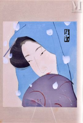a picture of a woman with a blue umbrella in the rain