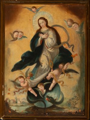 an image of a painting of the virgin surrounded by angels