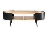 un gros plan d'une table basse sur laquelle se trouve une étagère