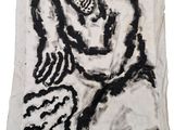 dessin en noir et blanc représentant un homme avec un serpent sur une serviette