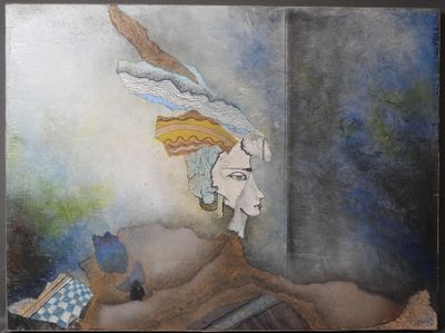 un tableau représentant une femme assise sur un canapé dans une pièce