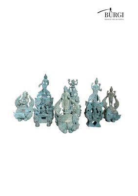 three statues of people on a white background with a white background