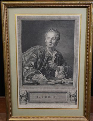 a framed picture of a man sitting at a table with a book
