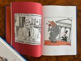 an open book with a picture of a man and a cat on it