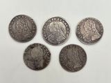 six souverains d'argent britanniques différents