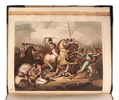 un vieux livre avec l'image d'un homme sur un cheval
