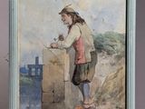 painting of a man leaning on a wall with his hand on his hip