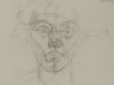 a drawing of a man ' s face with glasses on it