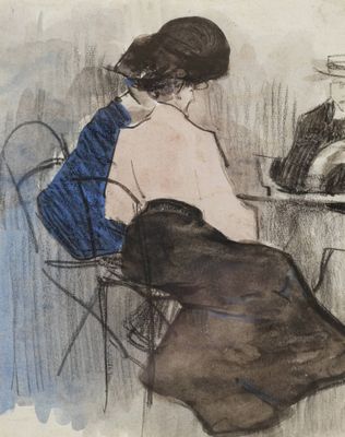 VILLODAS Fernando, 1883-1920, Deux élégantes attablées, aqua… - Photo 1