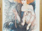 une image représentant un tableau d'une femme avec un chapeau et un chien